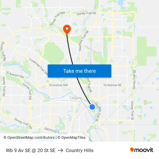 Wb 9 Av SE @ 20 St SE to Country Hills map