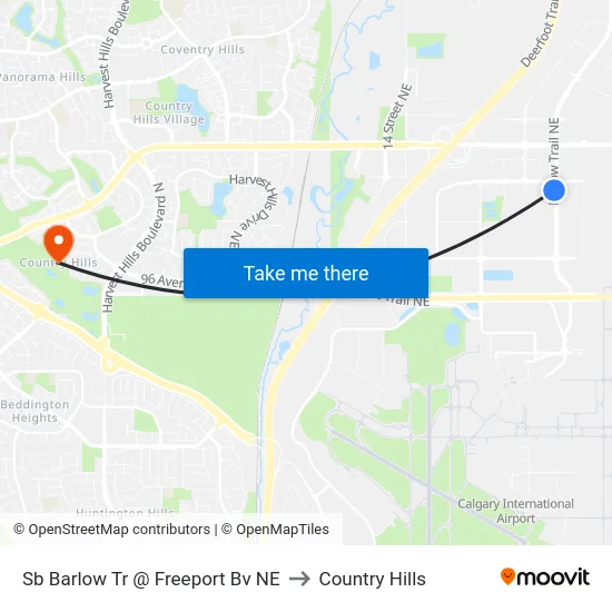 Sb Barlow Tr @ Freeport Bv NE to Country Hills map