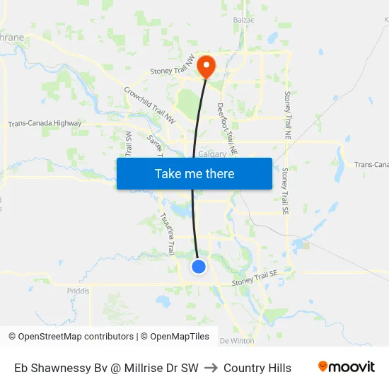 Eb Shawnessy Bv @ Millrise Dr SW to Country Hills map