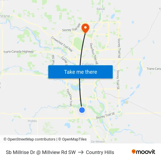 Sb Millrise Dr @ Millview Rd SW to Country Hills map
