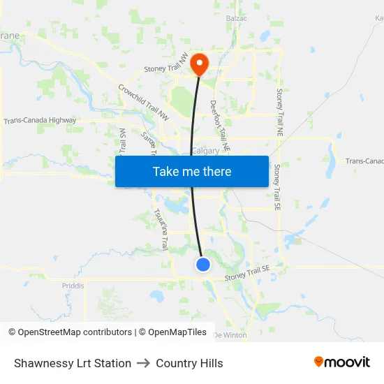 Shawnessy Lrt Station to Country Hills map