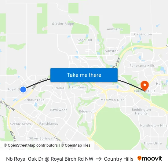 Nb Royal Oak Dr @ Royal Birch Rd NW to Country Hills map
