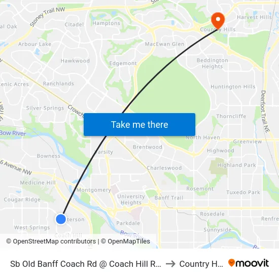 Sb Old Banff Coach Rd @ Coach Hill Rd SW to Country Hills map