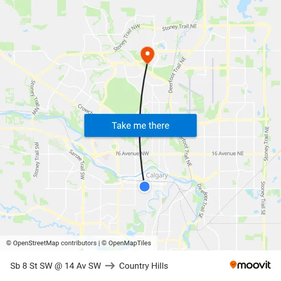 Sb 8 St SW @ 14 Av SW to Country Hills map