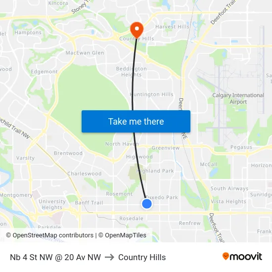 Nb 4 St NW @ 20 Av NW to Country Hills map