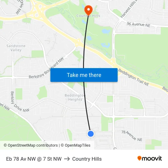 Eb 78 Av NW @ 7 St NW to Country Hills map