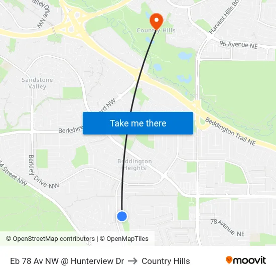 Eb 78 Av NW @ Hunterview Dr to Country Hills map