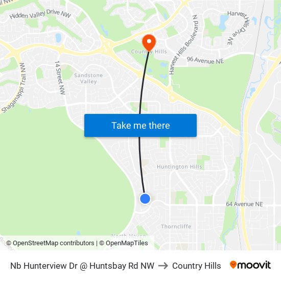 Nb Hunterview Dr @ Huntsbay Rd NW to Country Hills map