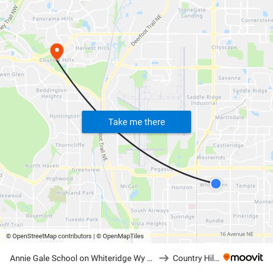 Annie Gale School on Whiteridge Wy NE to Country Hills map