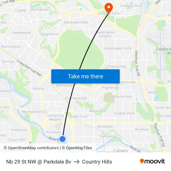 Nb 29 St NW @ Parkdale Bv to Country Hills map