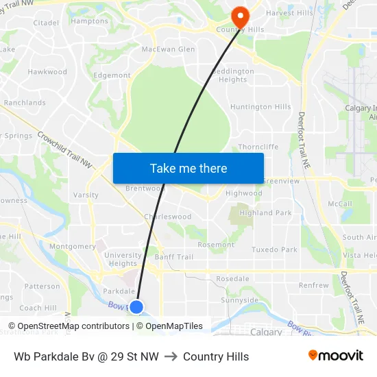 Wb Parkdale Bv @ 29 St NW to Country Hills map