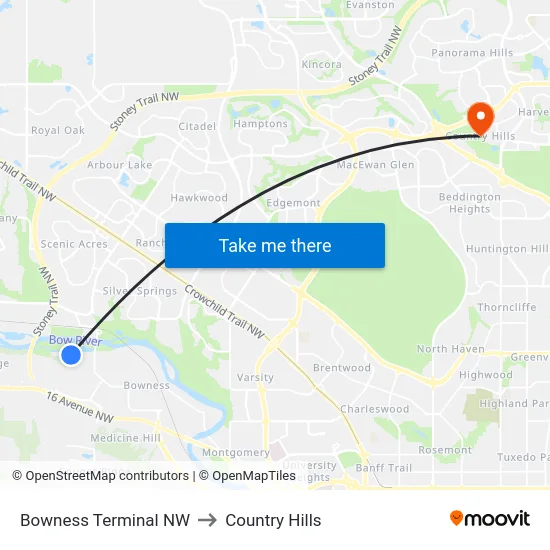 Bowness Terminal NW to Country Hills map