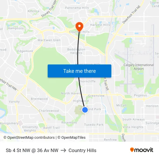 Sb 4 St NW @ 36 Av NW to Country Hills map