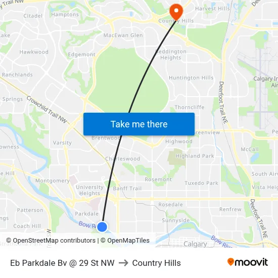 Eb Parkdale Bv @ 29 St NW to Country Hills map