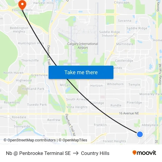 Nb @ Penbrooke Terminal SE to Country Hills map