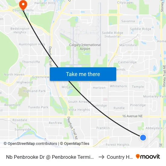 Nb Penbrooke Dr @ Penbrooke Terminal SE to Country Hills map