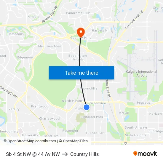 Sb 4 St NW @ 44 Av NW to Country Hills map