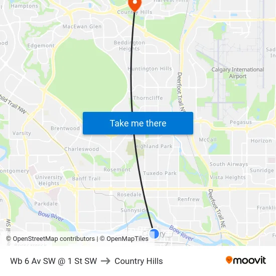 Wb 6 Av SW @ 1 St SW to Country Hills map