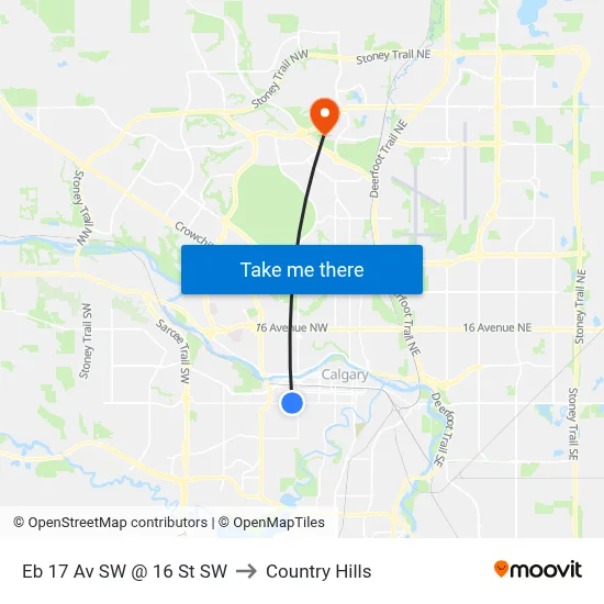 Eb 17 Av SW @ 16 St SW to Country Hills map