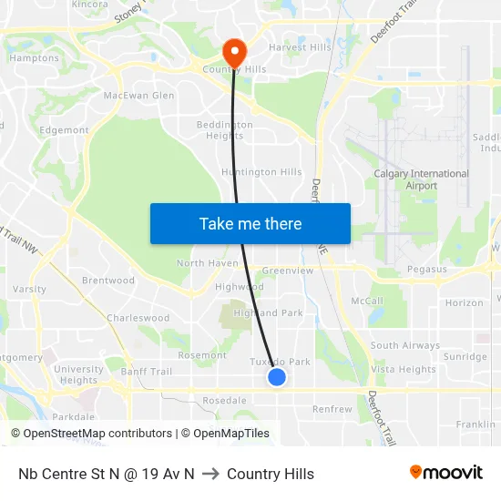 Nb Centre St N @ 19 Av N to Country Hills map