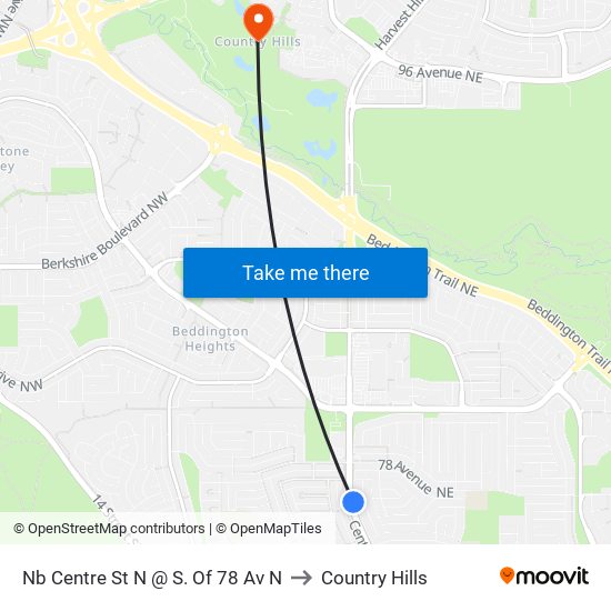 Nb Centre St N @ S. Of 78 Av N to Country Hills map