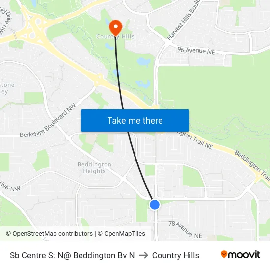 Sb Centre St N@ Beddington Bv N to Country Hills map