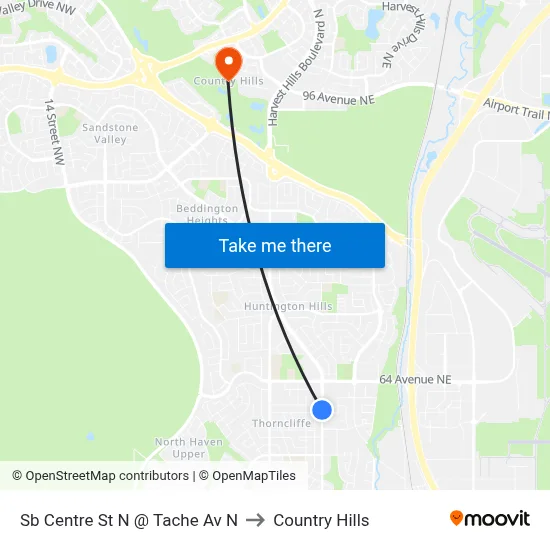 Sb Centre St N @ Tache Av N to Country Hills map