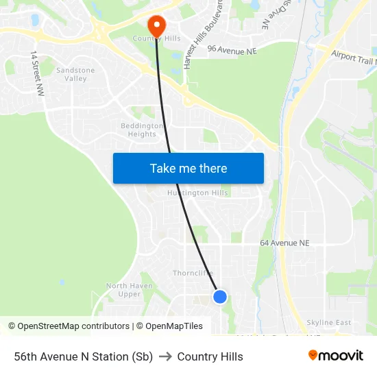 56th Avenue N Station (Sb) to Country Hills map