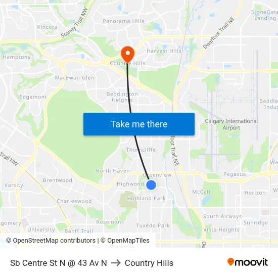 Sb Centre St N @ 43 Av N to Country Hills map