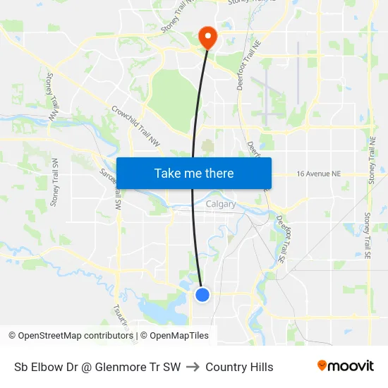 Sb Elbow Dr @ Glenmore Tr SW to Country Hills map