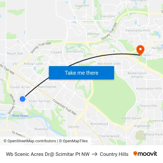 Wb Scenic Acres Dr@ Scimitar Pt NW to Country Hills map