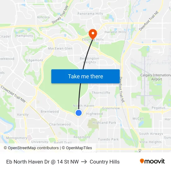 Eb North Haven Dr @ 14 St NW to Country Hills map