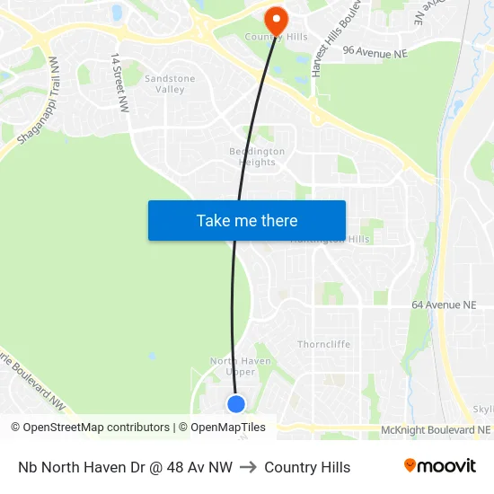 Nb North Haven Dr @ 48 Av NW to Country Hills map