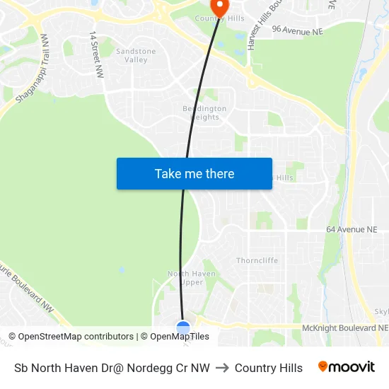 Sb North Haven Dr@ Nordegg Cr NW to Country Hills map