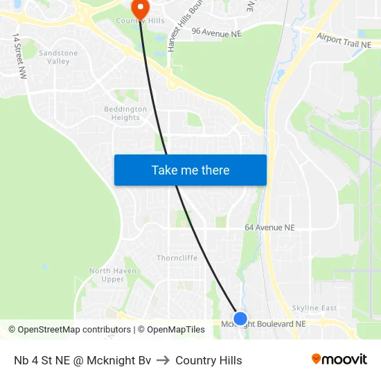 Nb 4 St NE @ Mcknight Bv to Country Hills map