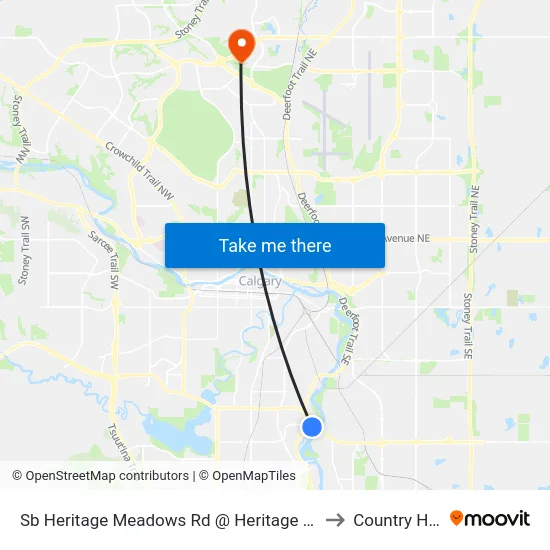 Sb Heritage Meadows Rd @ Heritage Dr SE to Country Hills map