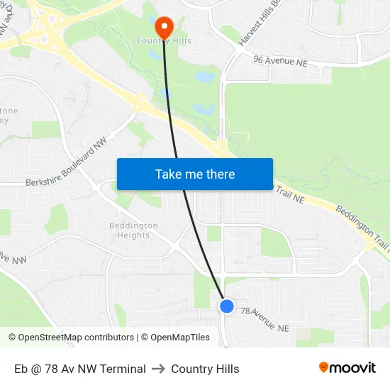 Eb @ 78 Av NW Terminal to Country Hills map