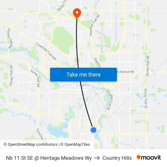 Nb 11 St SE @ Heritage Meadows Wy to Country Hills map