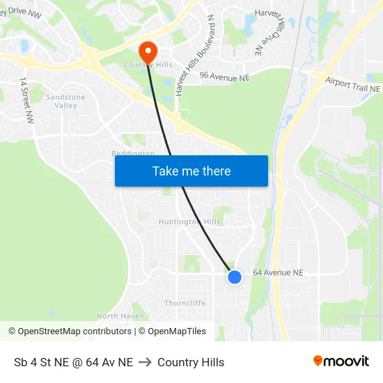 Sb 4 St NE @ 64 Av NE to Country Hills map