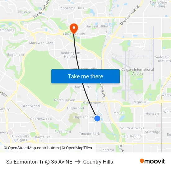 Sb Edmonton Tr @ 35 Av NE to Country Hills map