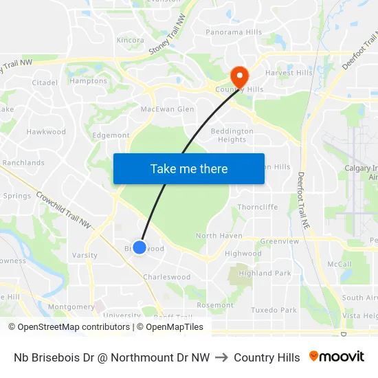 Nb Brisebois Dr @ Northmount Dr NW to Country Hills map