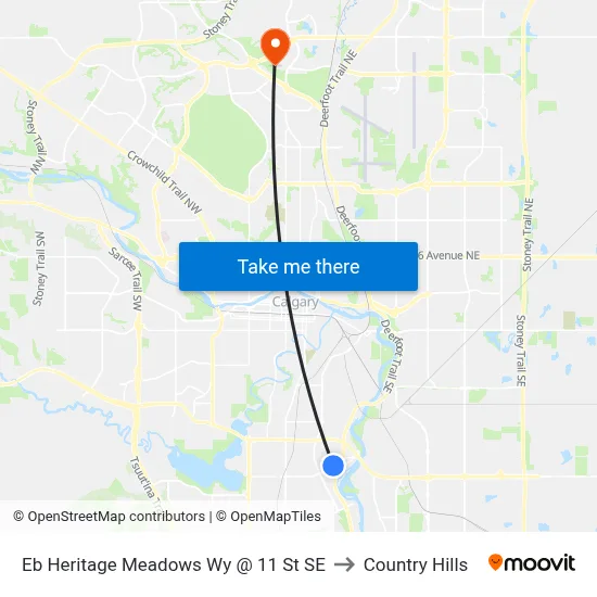 Eb Heritage Meadows Wy @ 11 St SE to Country Hills map