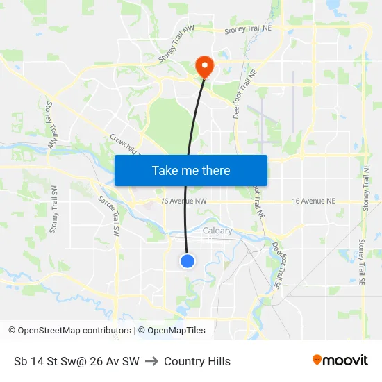 Sb 14 St Sw@ 26 Av SW to Country Hills map