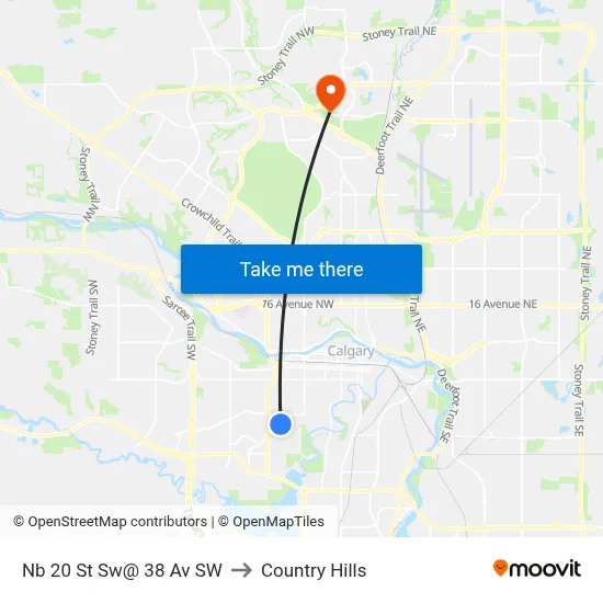 Nb 20 St Sw@ 38 Av SW to Country Hills map