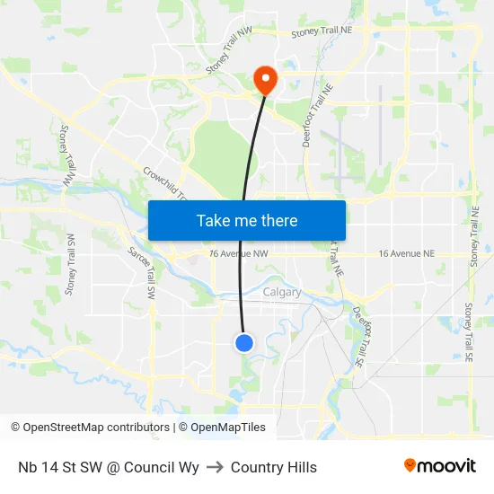 Nb 14 St SW @ Council Wy to Country Hills map