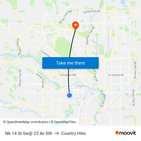 Nb 14 St Sw@ 23 Av SW to Country Hills map
