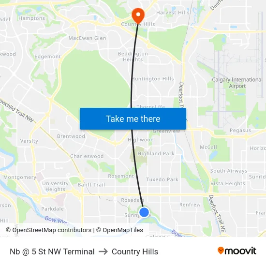 Nb @ 5 St NW Terminal to Country Hills map