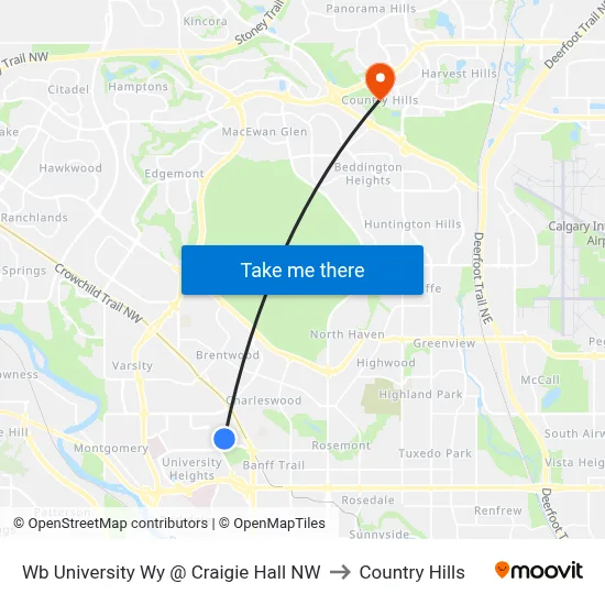Wb University Wy @ Craigie Hall NW to Country Hills map