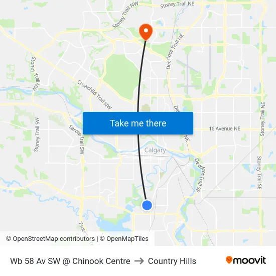 Wb 58 Av SW @ Chinook Centre to Country Hills map