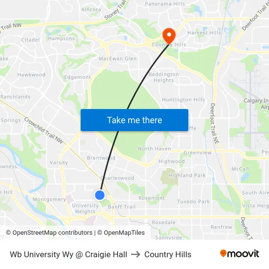Wb University Wy @ Craigie Hall to Country Hills map
